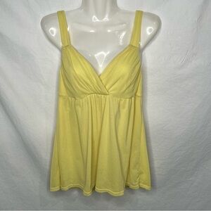 Y2K Moda Intl Nylon Mesh Babydoll Tank Top Sz M Yellow Green Fairy VTG Feminine